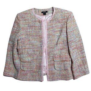 Express Boucle Pink Confetti Cropped Jacket Blazer flap pockets Sz 10 Y2K
